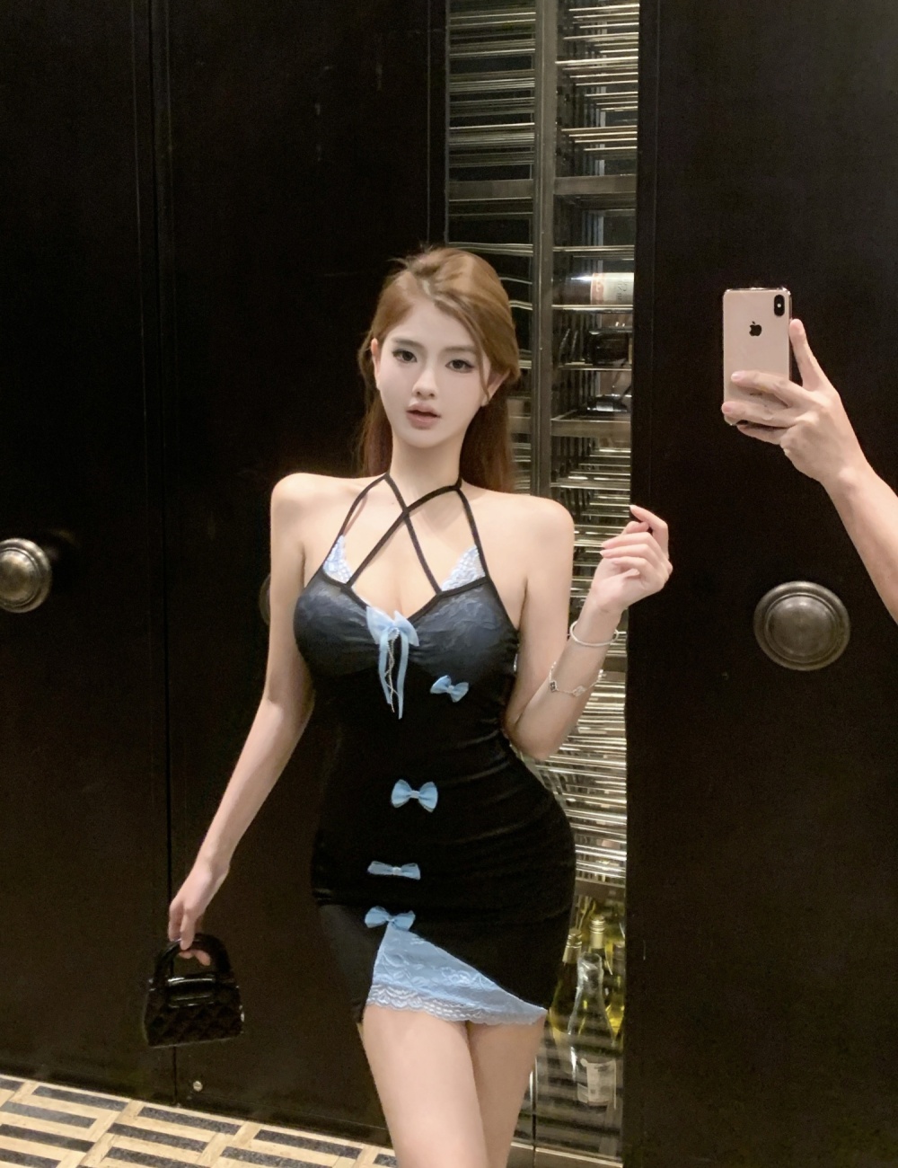 Splice irregular sexy lace sling package hip slim enticement dress