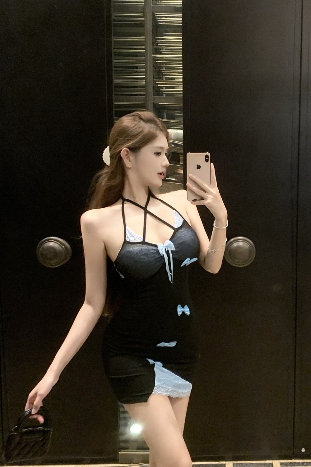 Splice irregular sexy lace sling package hip slim enticement dress