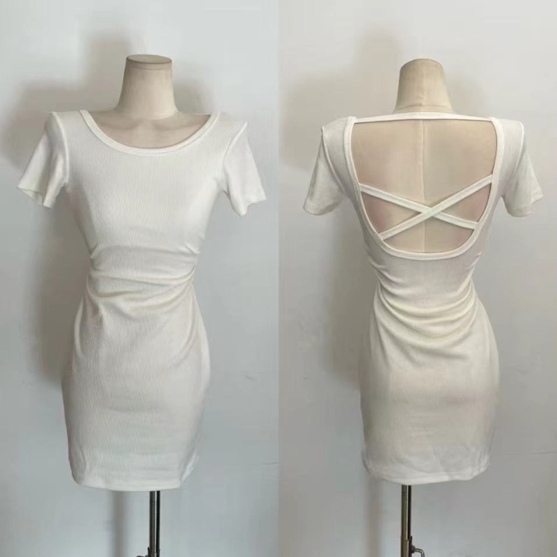 Short sleeve tight white package hip dress for women