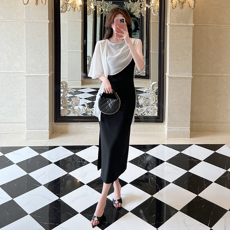 Elegant mixed colors tops summer long skirt 2pcs set