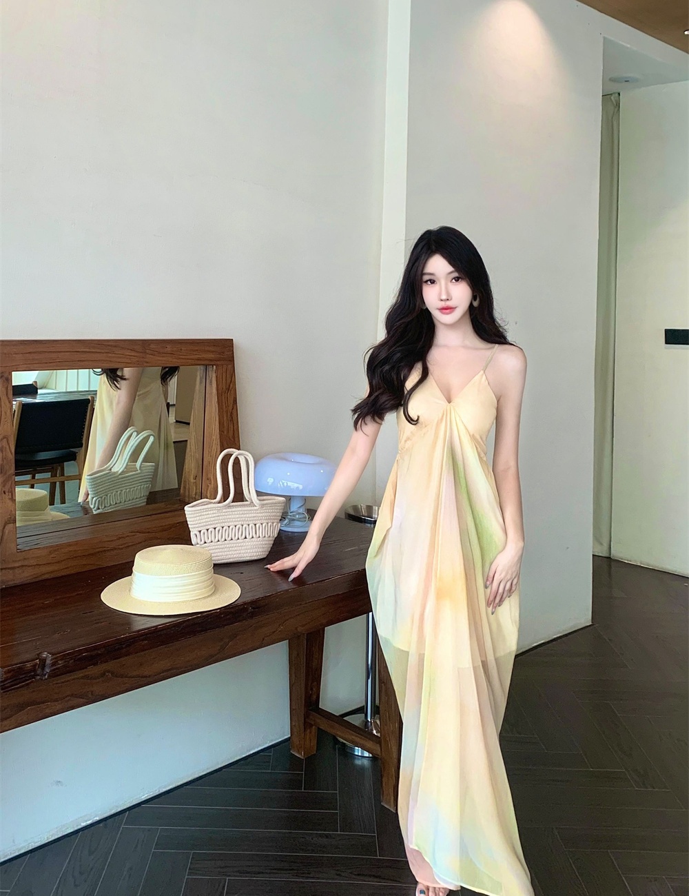 Summer sling dress blooming France style long dress