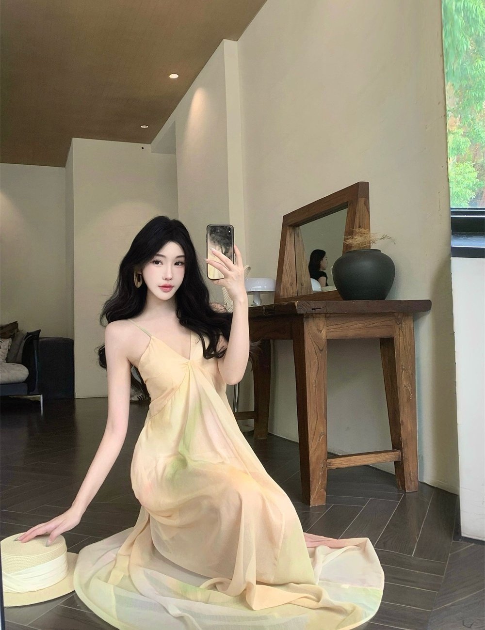 Summer sling dress blooming France style long dress
