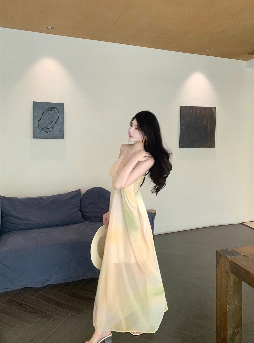 Summer sling dress blooming France style long dress