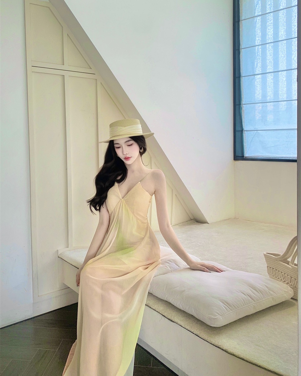 Summer sling dress blooming France style long dress