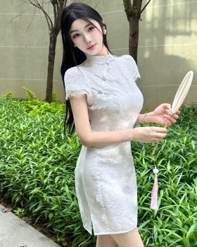 Lace Chinese style cheongsam summer cstand collar dress