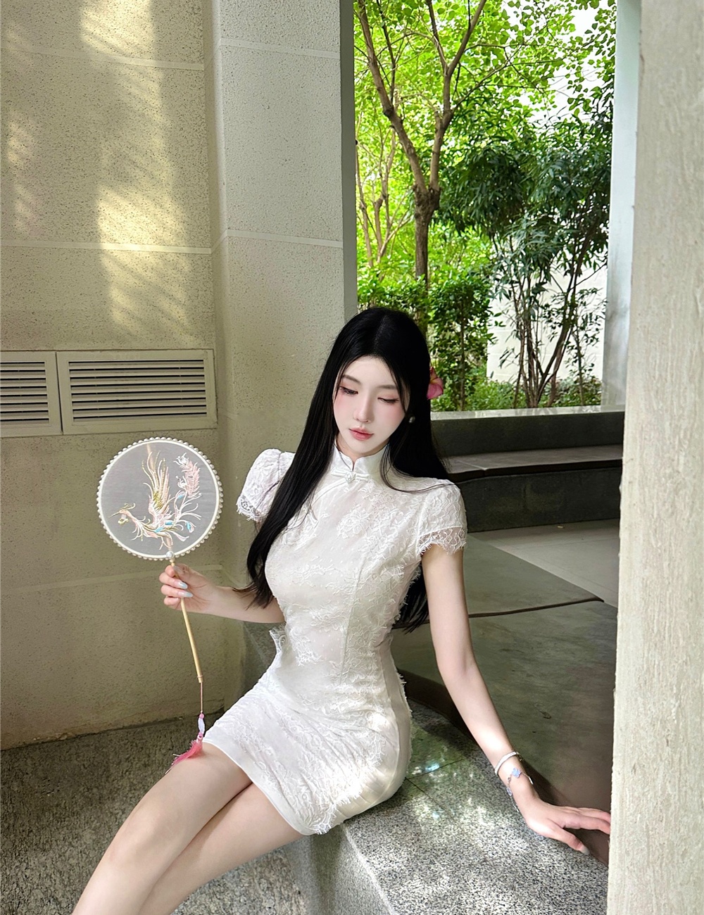Lace Chinese style cheongsam summer cstand collar dress