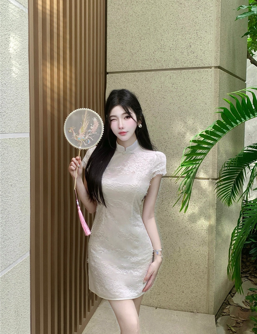 Lace Chinese style cheongsam summer cstand collar dress