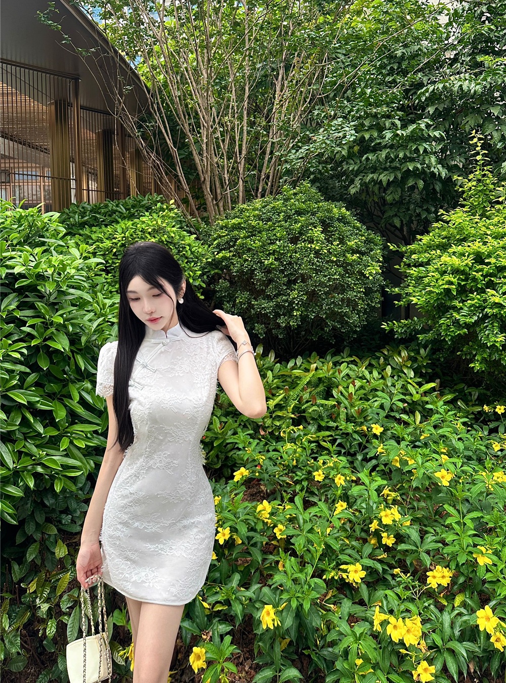 Lace Chinese style cheongsam summer cstand collar dress