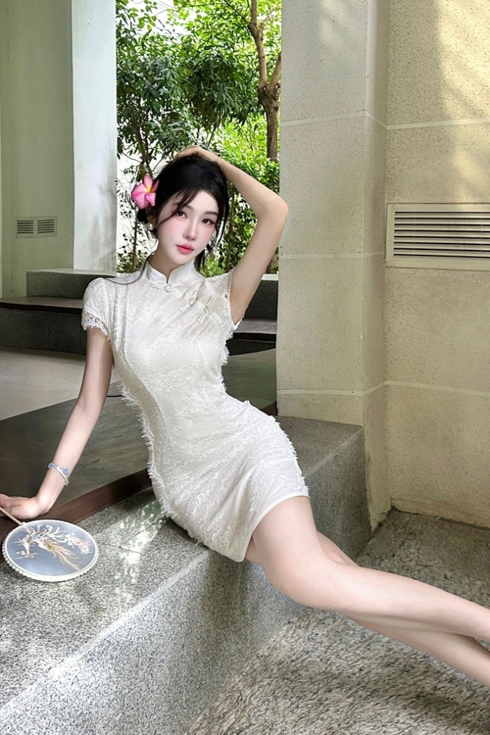 Lace Chinese style cheongsam summer cstand collar dress