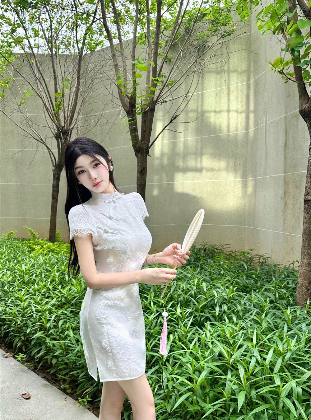 Lace Chinese style cheongsam summer cstand collar dress