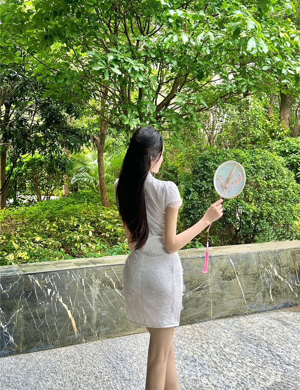 Lace Chinese style cheongsam summer cstand collar dress
