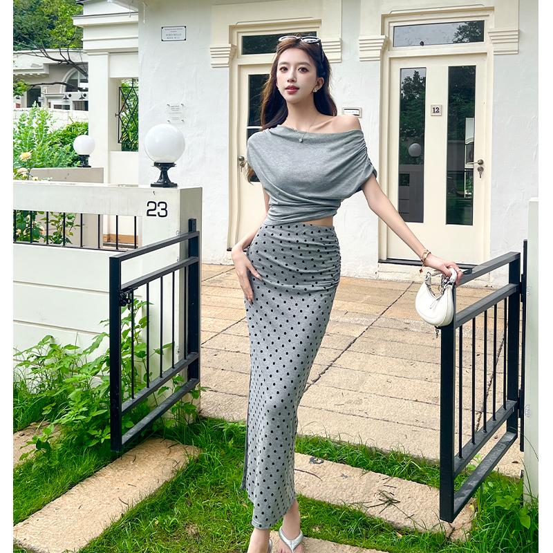 Fashion skirt polka dot tops 2pcs set for women