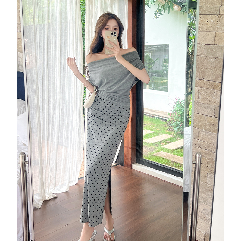 Fashion skirt polka dot tops 2pcs set for women