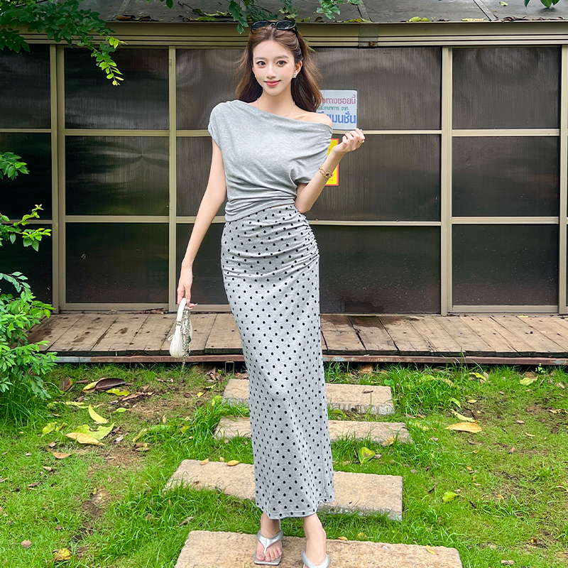 Fashion skirt polka dot tops 2pcs set for women