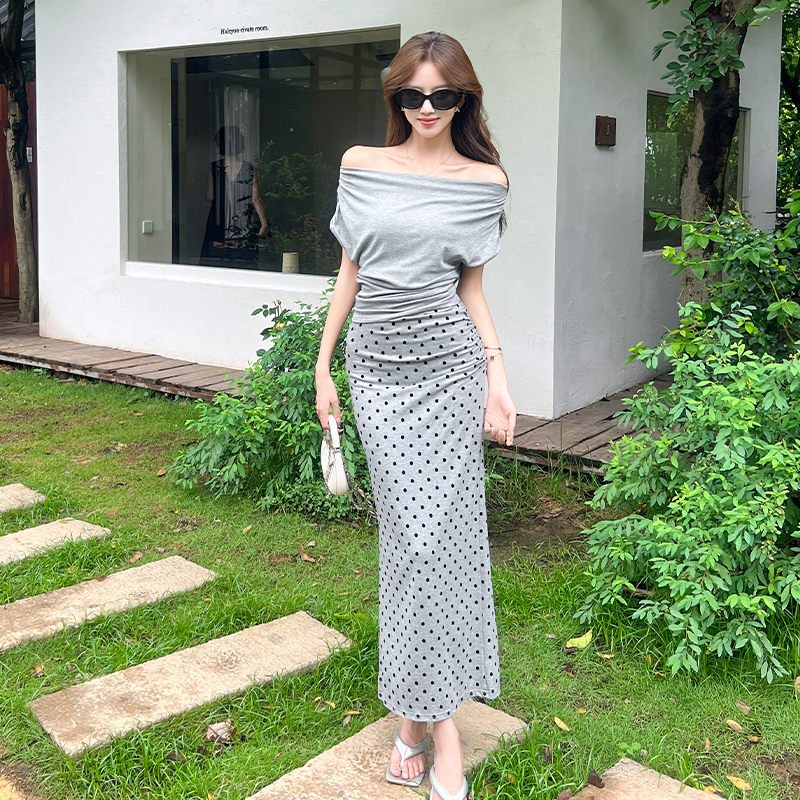 Fashion skirt polka dot tops 2pcs set for women