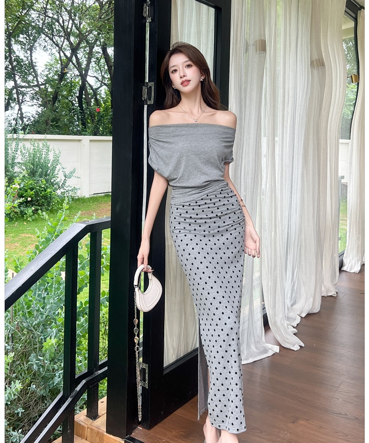 Fashion skirt polka dot tops 2pcs set for women