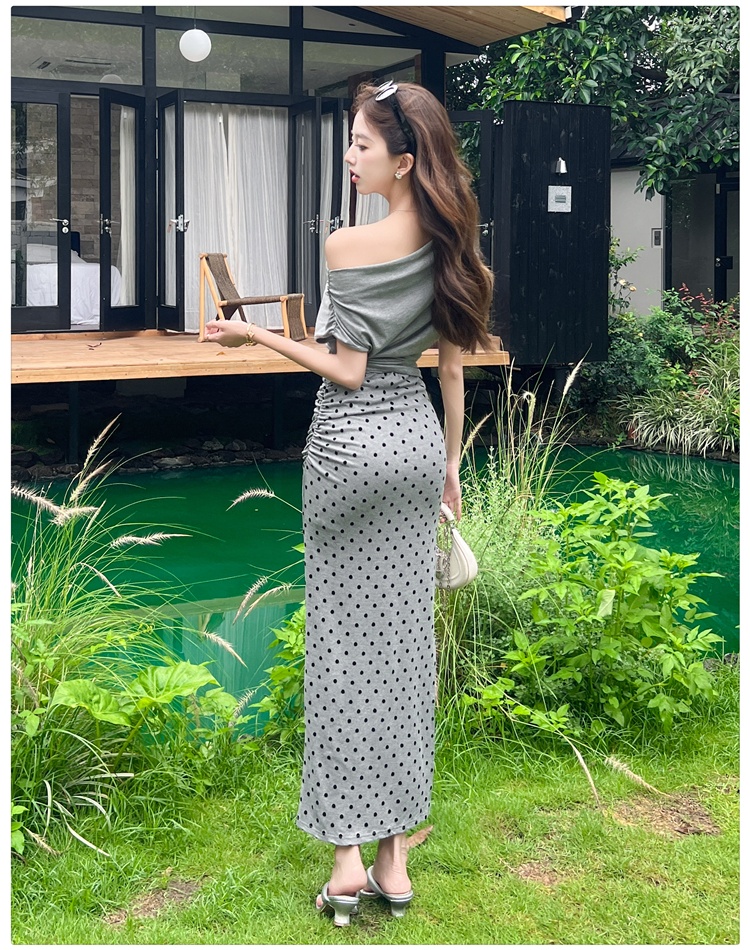 Fashion skirt polka dot tops 2pcs set for women