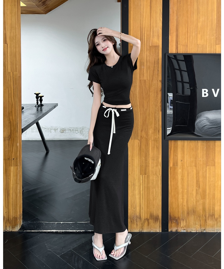 Short summer tops Casual slim skirt 2pcs set for women