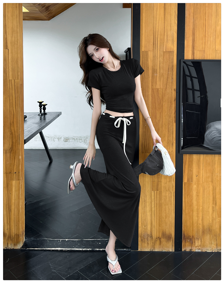 Short summer tops Casual slim skirt 2pcs set for women