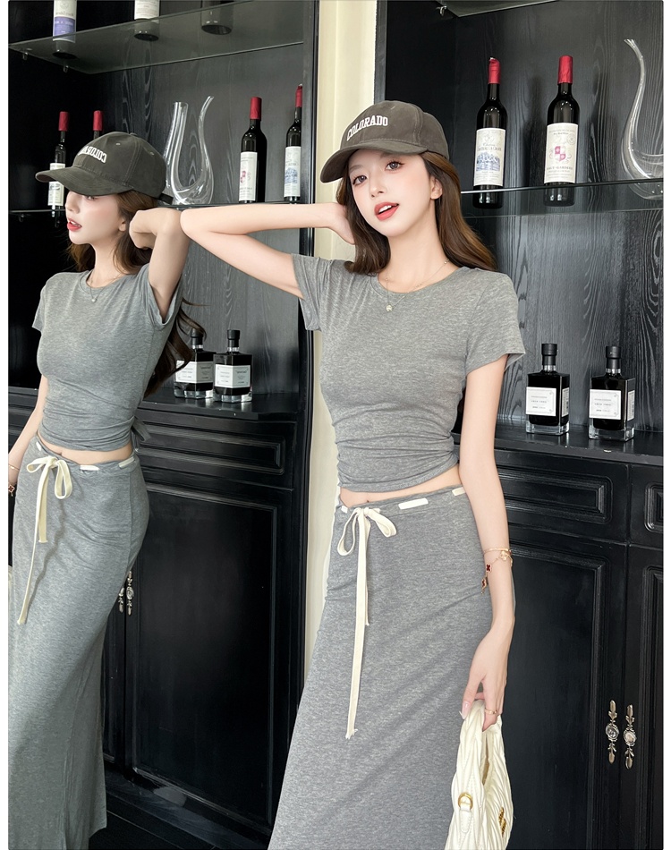 Short summer tops Casual slim skirt 2pcs set for women