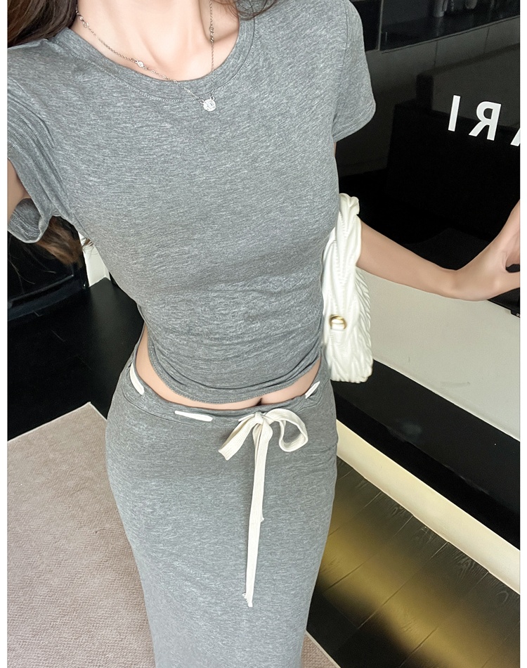 Short summer tops Casual slim skirt 2pcs set for women