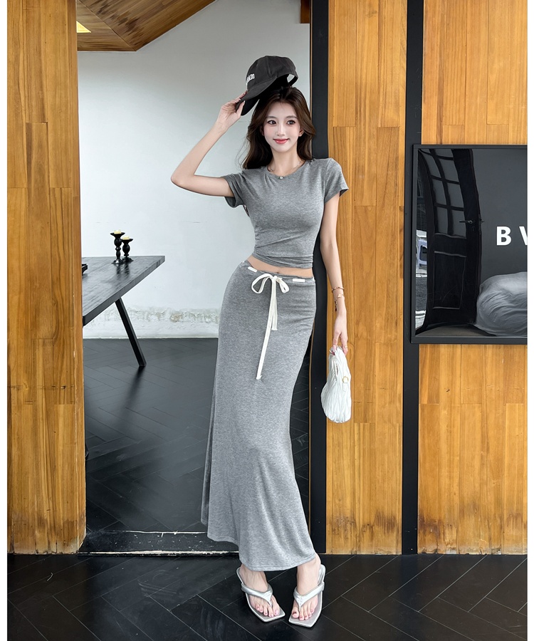 Short summer tops Casual slim skirt 2pcs set for women