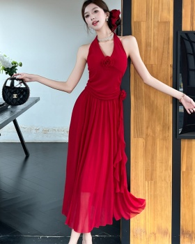 France style V-neck dress flowers long dress for women