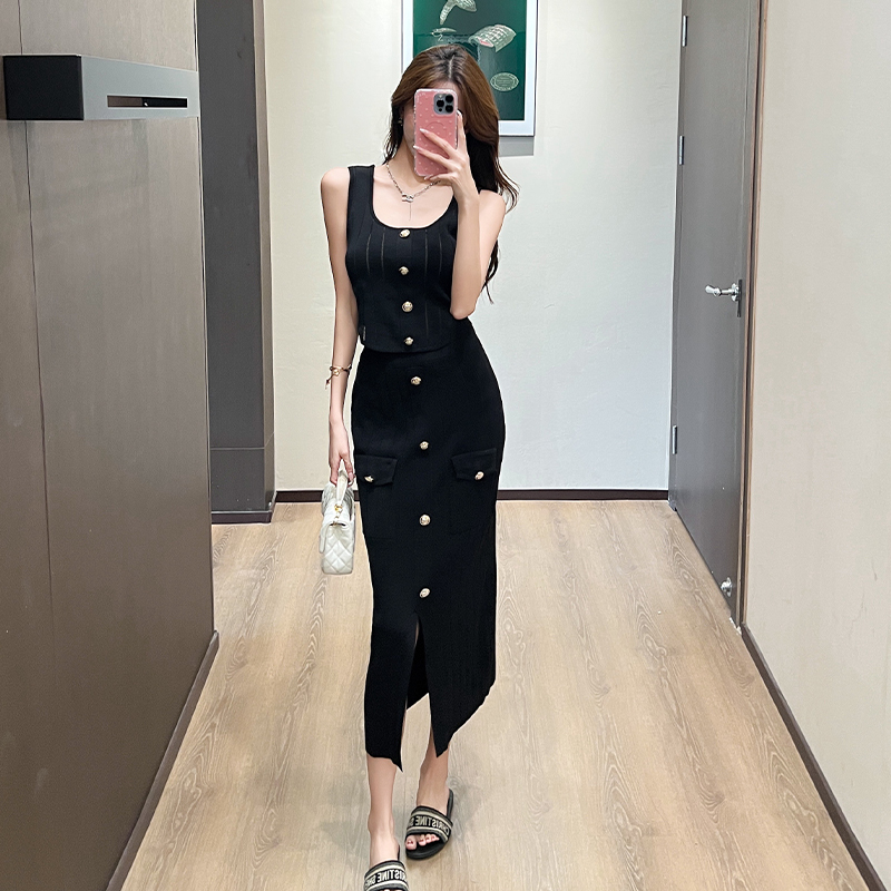France style skirt knitted vest 2pcs set for women