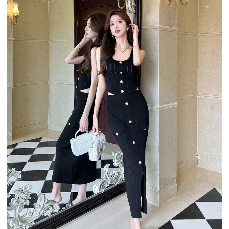 France style skirt knitted vest 2pcs set for women