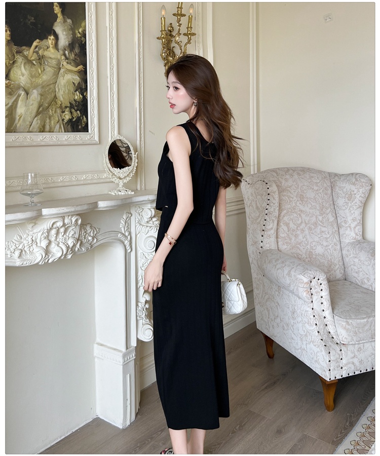 France style skirt knitted vest 2pcs set for women