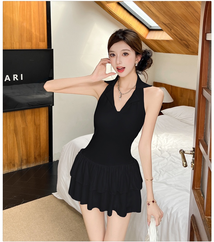France style summer ballet T-back V-neck halter dress
