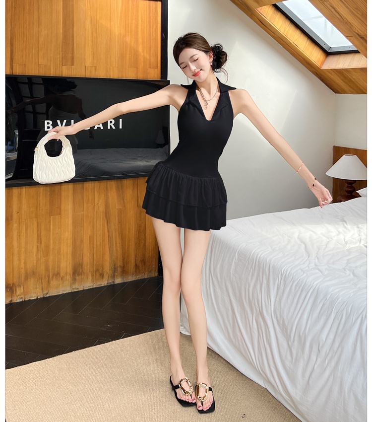 France style summer ballet T-back V-neck halter dress