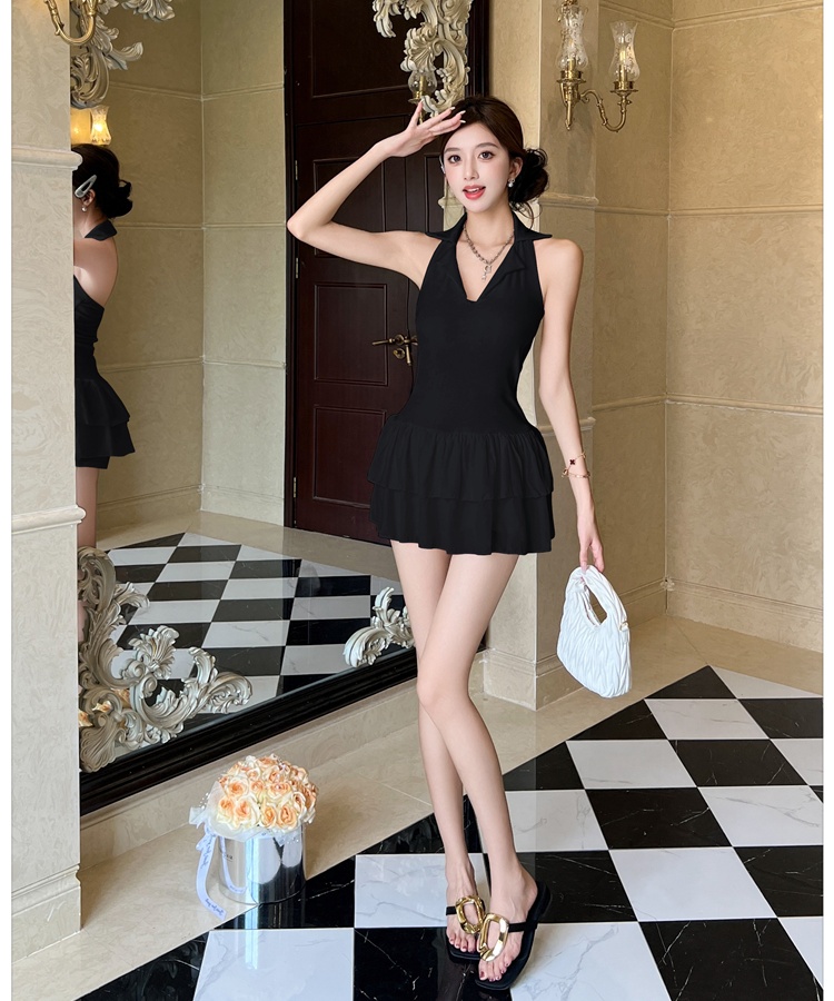 France style summer ballet T-back V-neck halter dress
