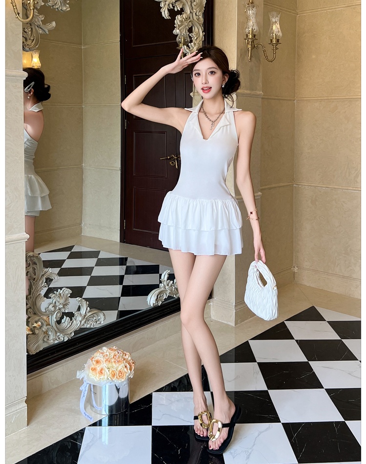France style summer ballet T-back V-neck halter dress