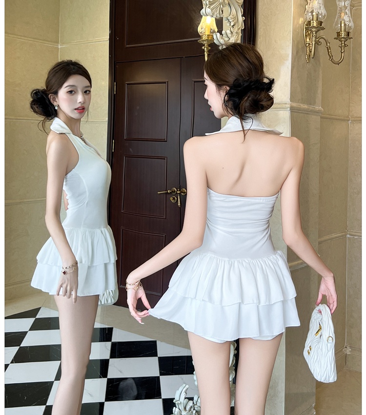France style summer ballet T-back V-neck halter dress