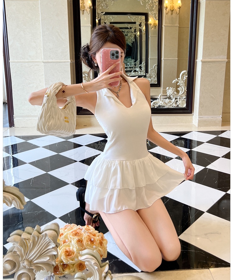 France style summer ballet T-back V-neck halter dress