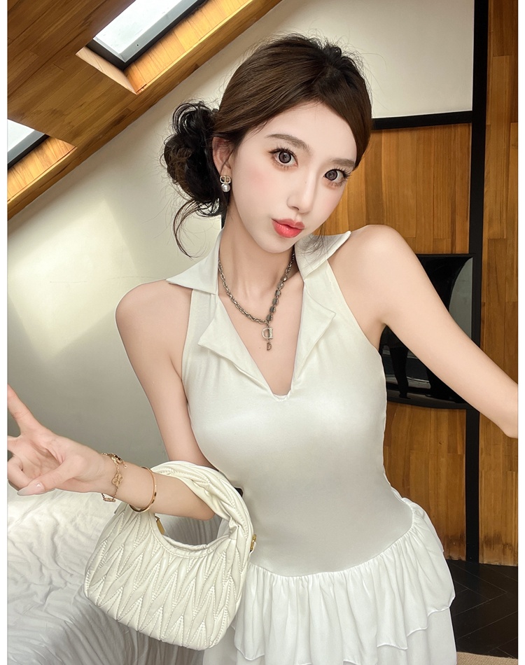 France style summer ballet T-back V-neck halter dress