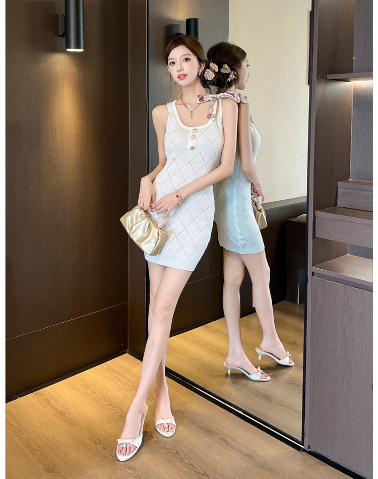 Bow slim knitted dress chanelstyle package hip T-back