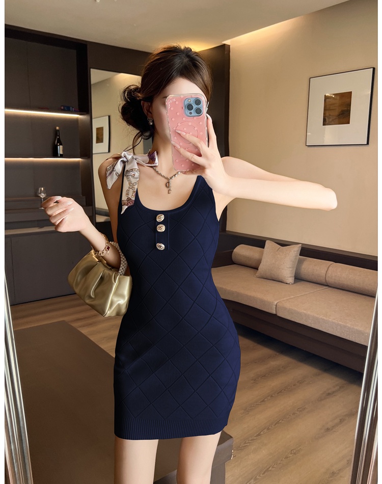 Bow slim knitted dress chanelstyle package hip T-back