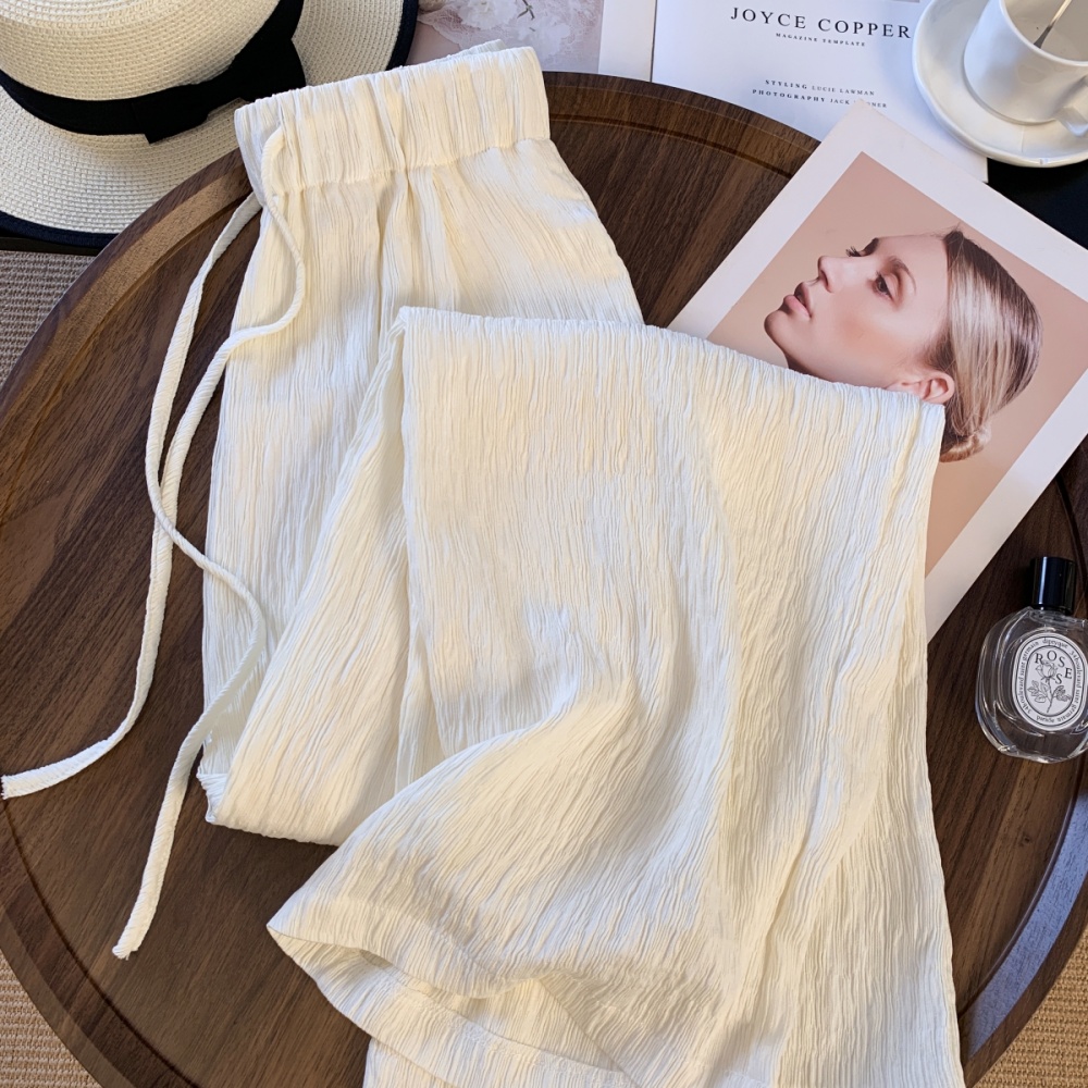 Thin casual pants elastic waist wide leg pants for women