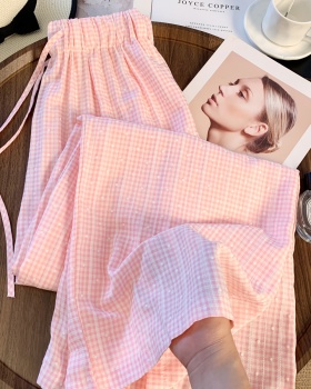 Plaid straight pants summer thin casual pants for women