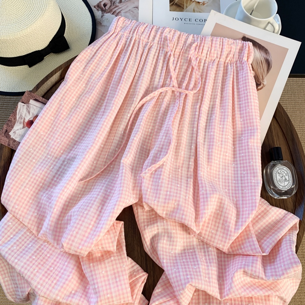 Plaid straight pants summer thin casual pants for women