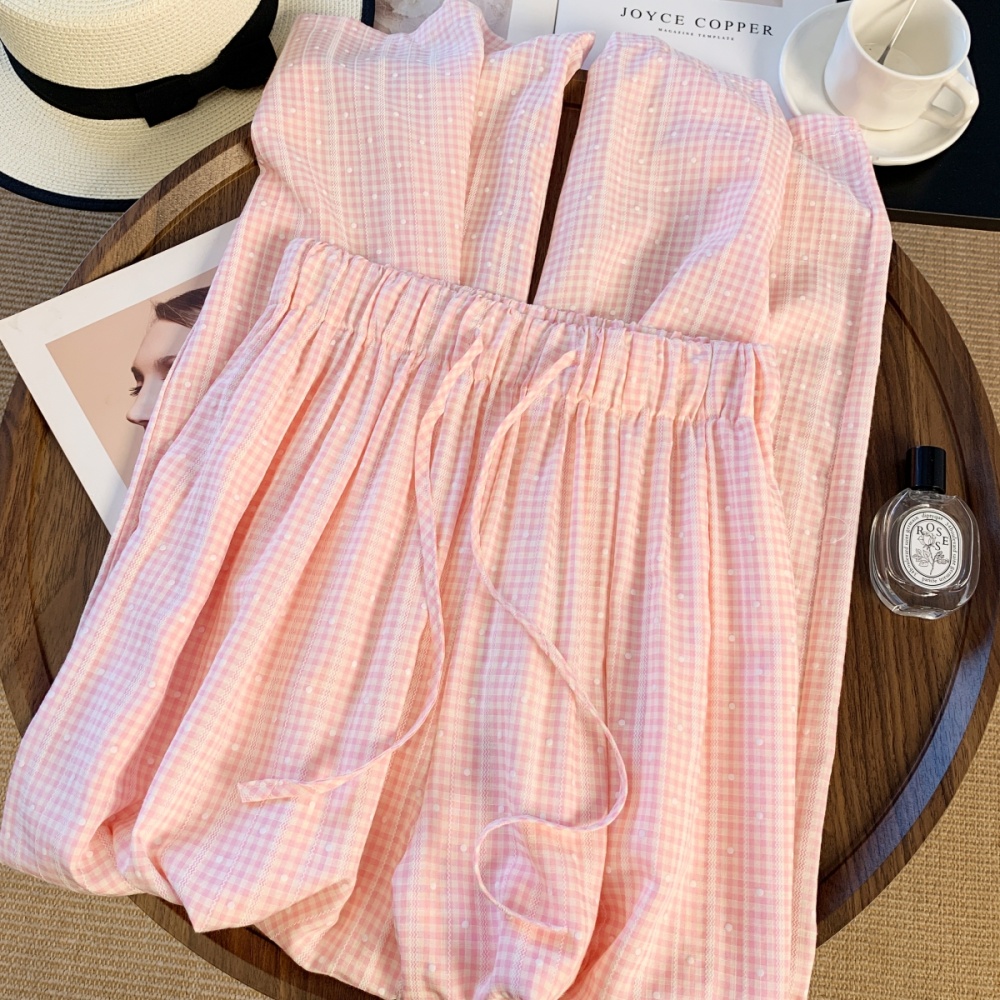 Plaid straight pants summer thin casual pants for women