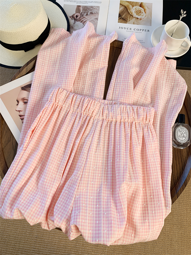 Plaid straight pants summer thin casual pants for women