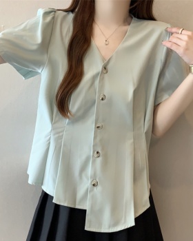 Summer slim tops V-neck France style shirt for women