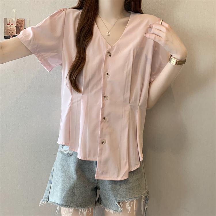 Summer slim tops V-neck France style shirt for women