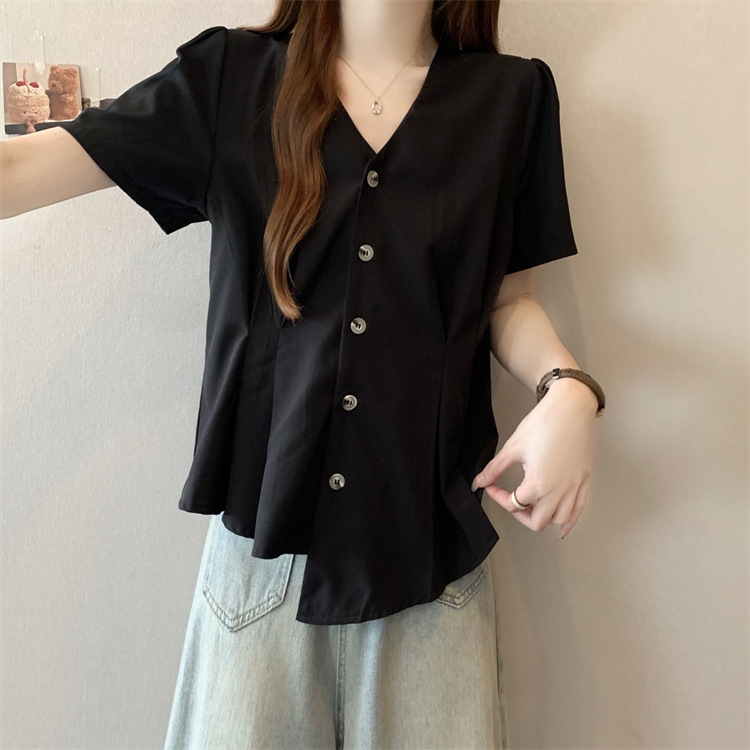 Summer slim tops V-neck France style shirt for women