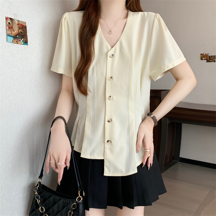 Summer slim tops V-neck France style shirt for women