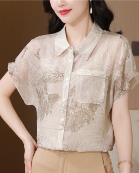 Short sleeve fashion tops silk summer shirt for women
