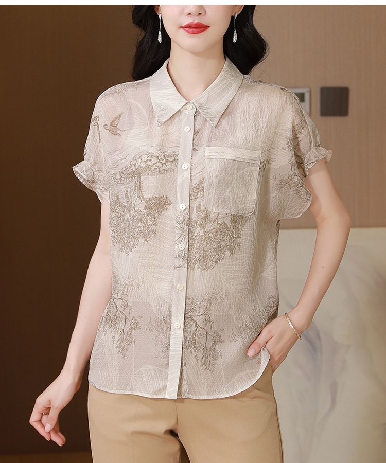 Short sleeve fashion tops silk summer shirt for women